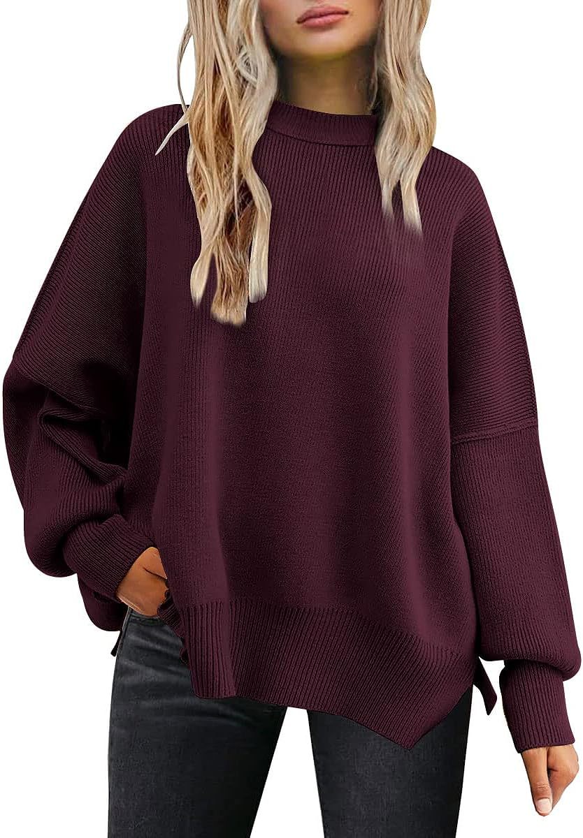 crew neck bat wing long-sleeved sweater