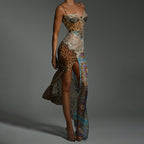 Split tube top chiffon dress