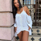 Knitted Suspender Hollow Shoulder Dress