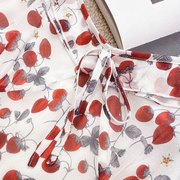 Strawberry retro French silk suspender long dress double-layer mulberry silk dress