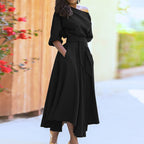 Strap waist temperament slanted shoulder dress