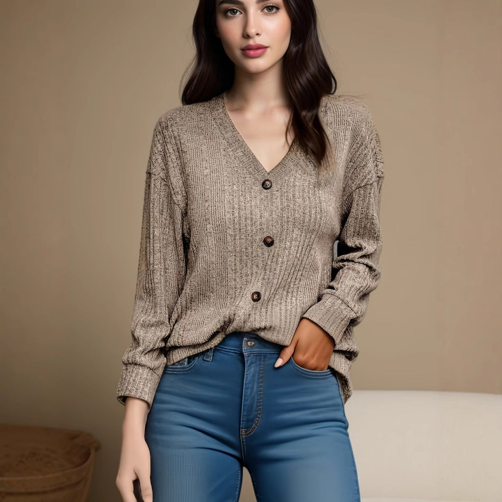 2025 Autumn/Winter New Knitted Button Sweater Casual Long Sleeve Loose Top Women's T-Shirt