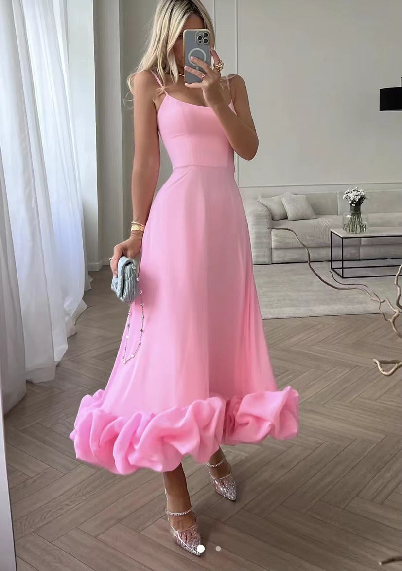 Suspender pendulum three-dimensional flower A-shaped dress dress