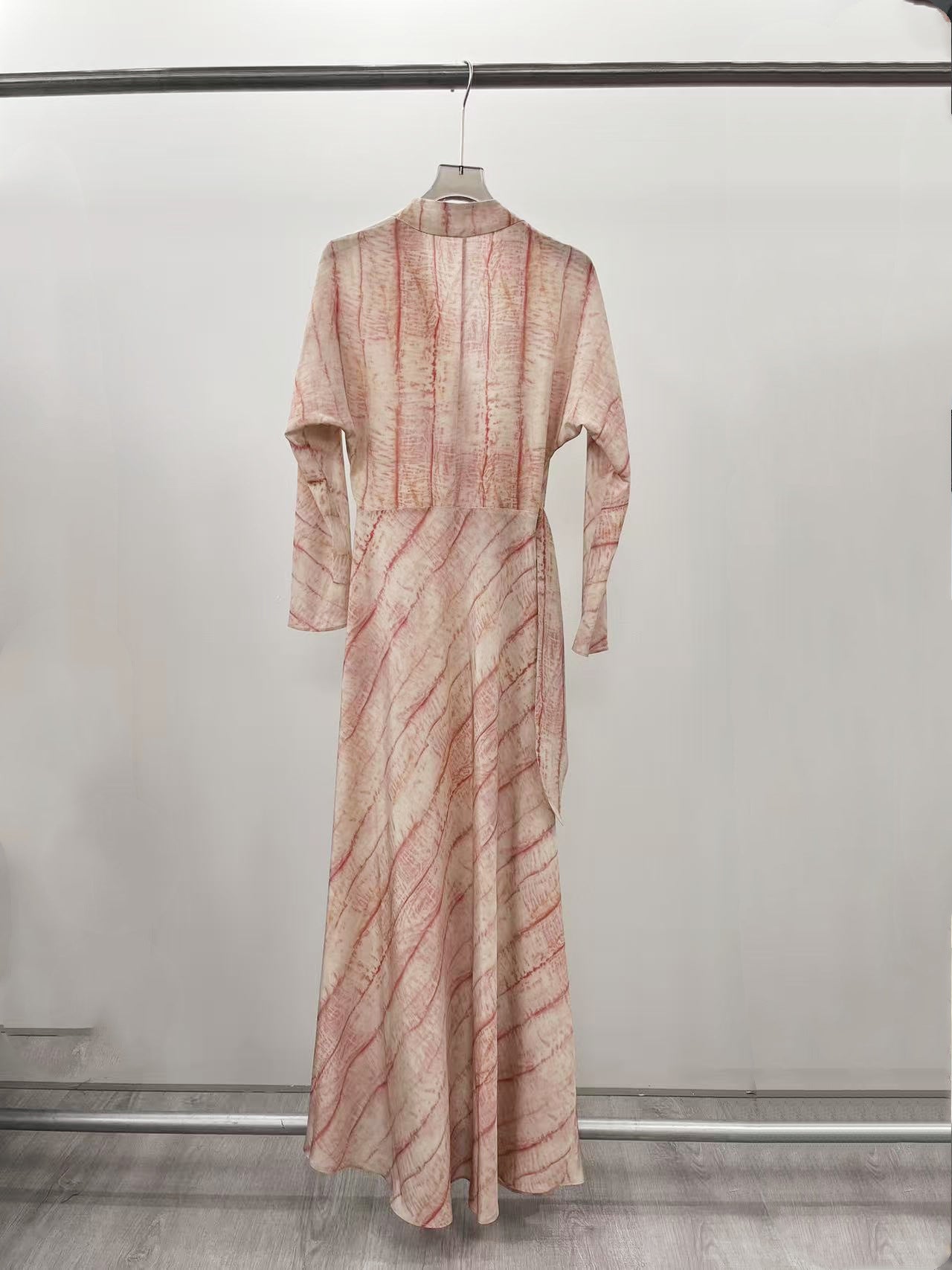 Lace up slim fit silk mulberry silk dress