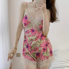 Lace suspender pajamas shorts set