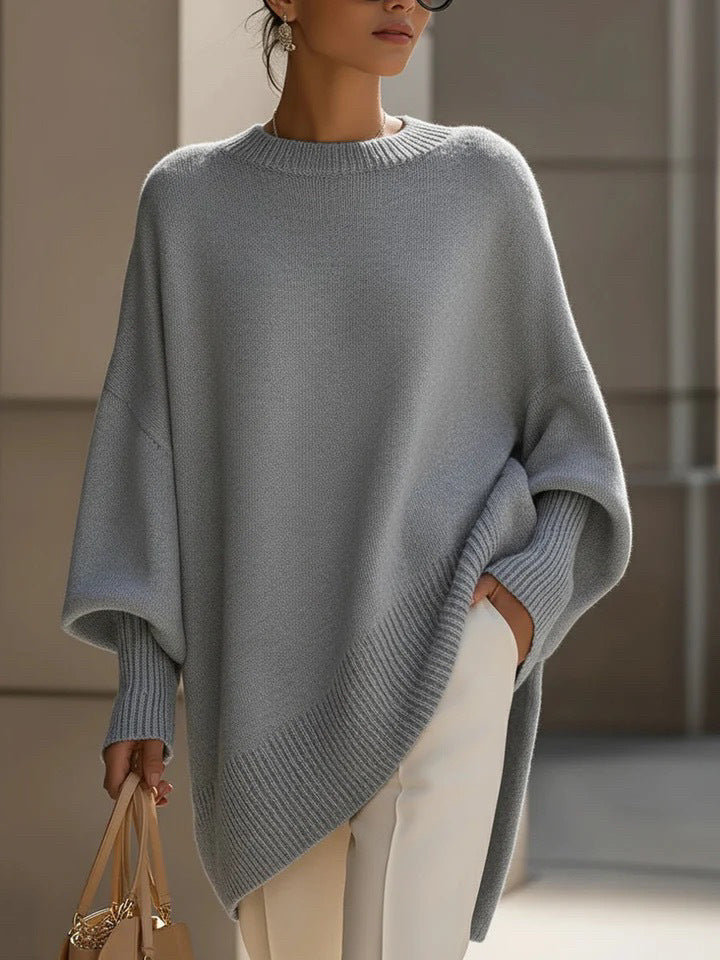 Crew neck pullover solid color knitted sweater
