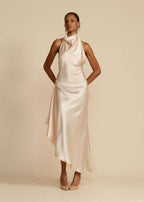 Satin split halter dress