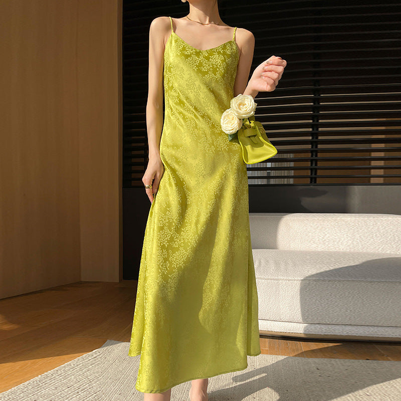 V-neck silk printing temperament slim base sexy dress