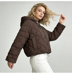 Hooded rhombus woven white duck down jacket
