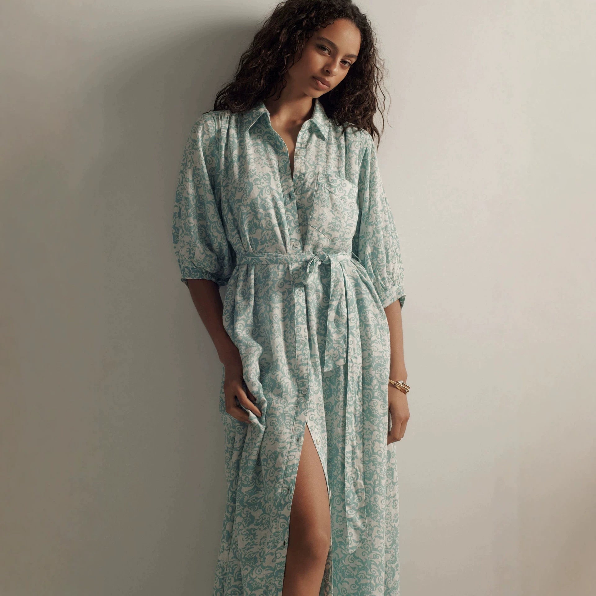 Printed shirt dress