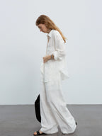Linen Silhouette V-Neck Shirt Long Sleeve Shirt