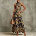 Vintage gold embroidered long dress