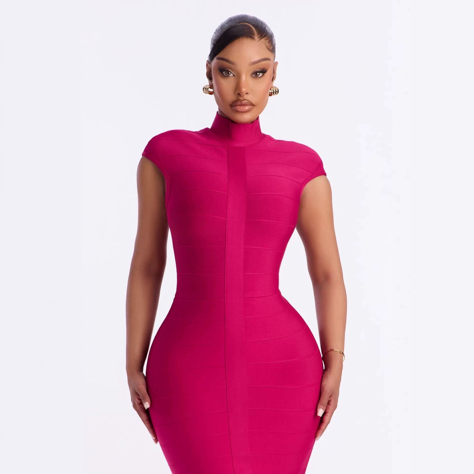 Stand-up collar tight slim fit solid color bandage dress