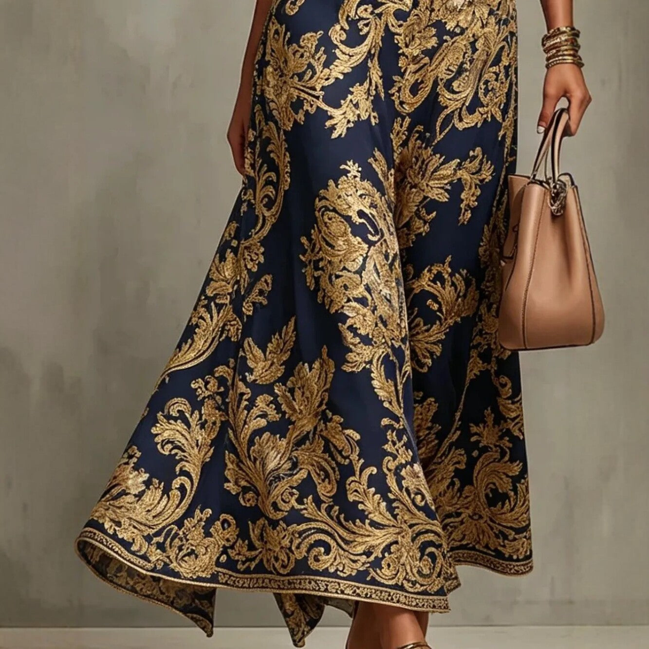 Vintage gold embroidered long dress