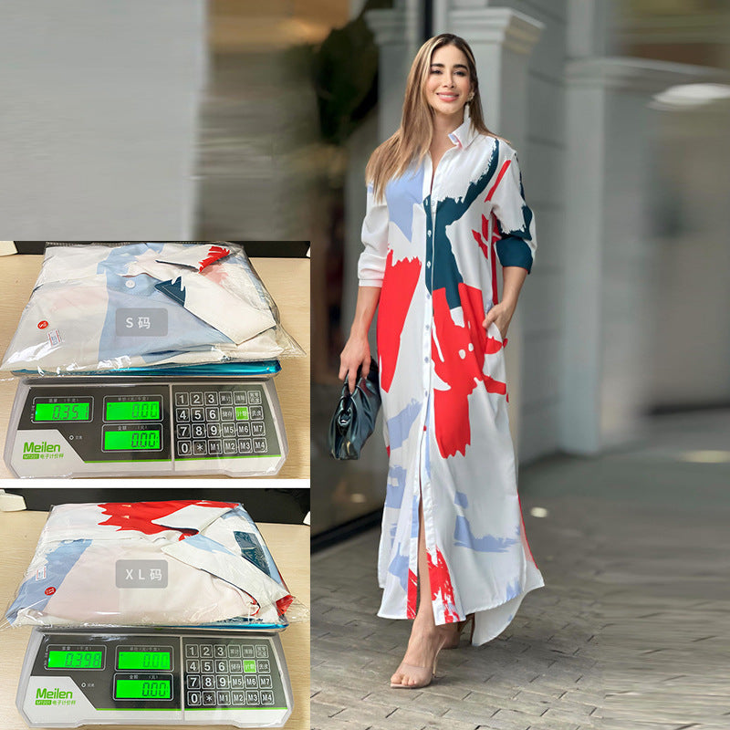 Long Sleeve Printed Long Dress