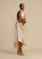 Satin split halter dress