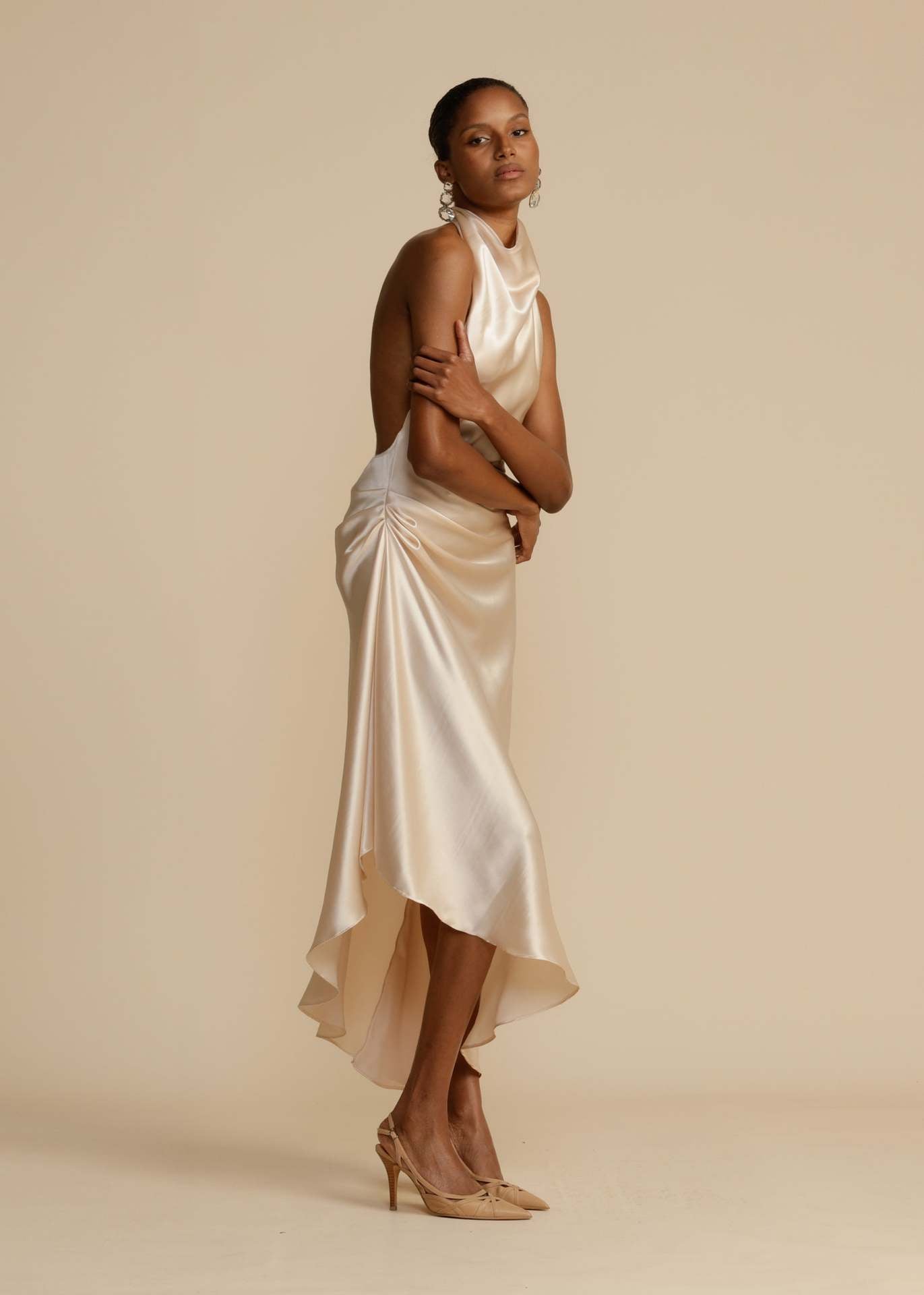 Satin split halter dress