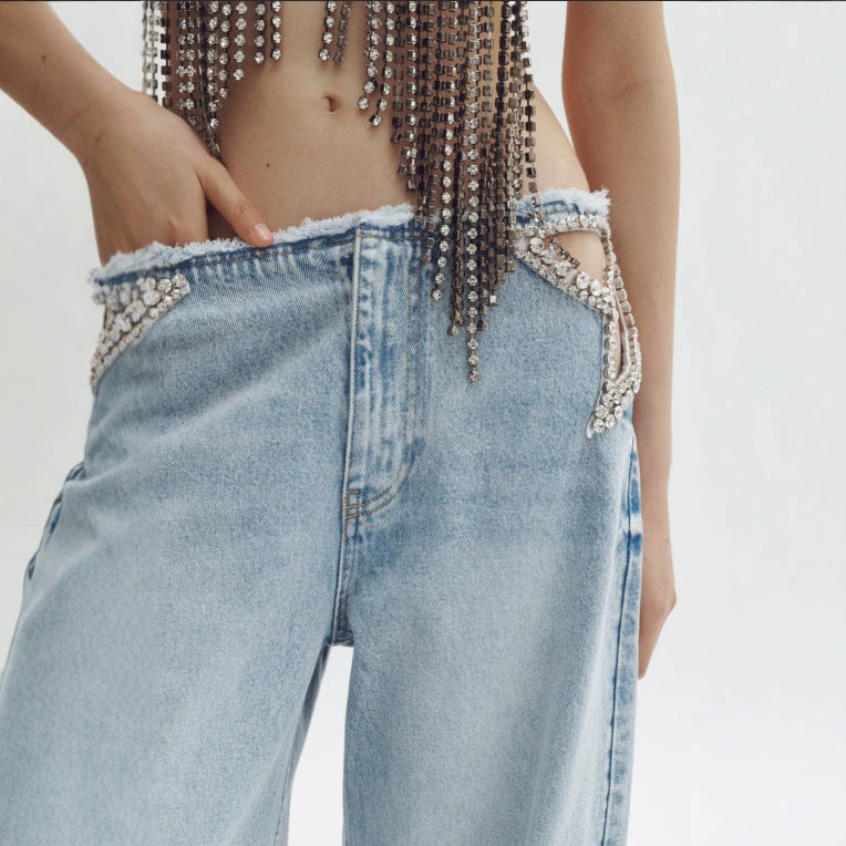 Hollow pocket jeans