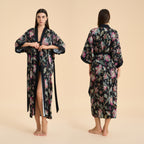 Satin chiffon bathrobe shuffle print nightgown