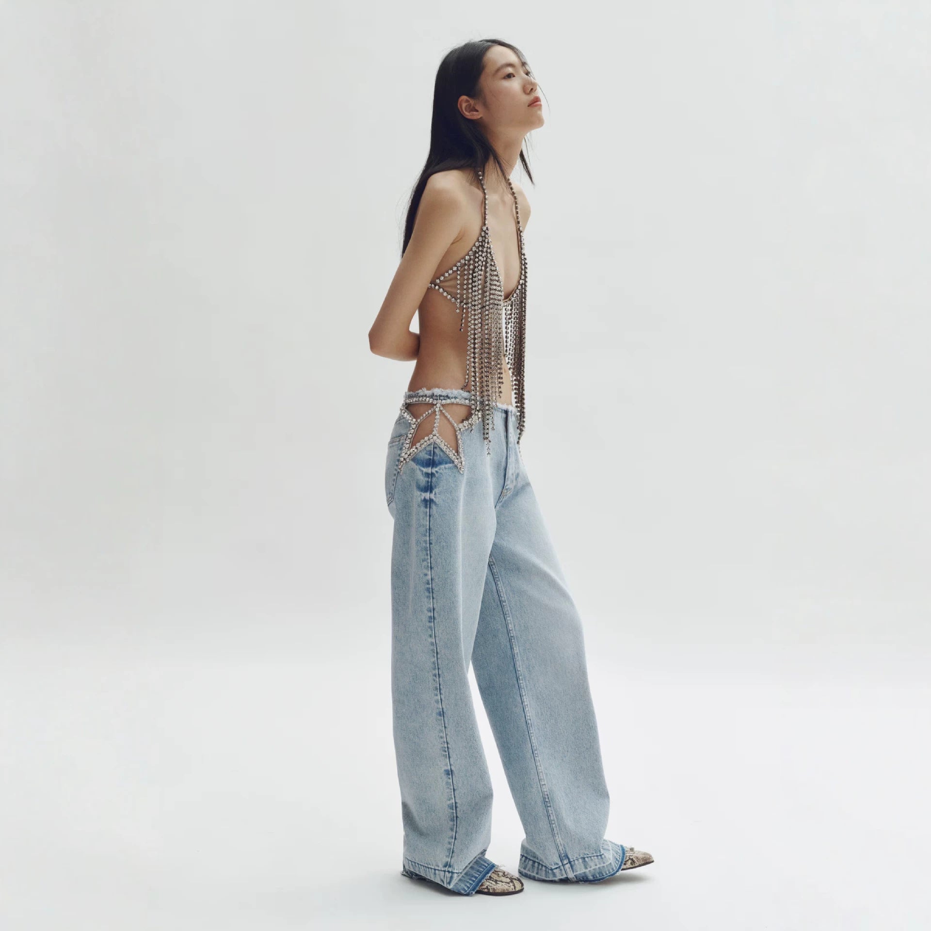 Hollow pocket jeans