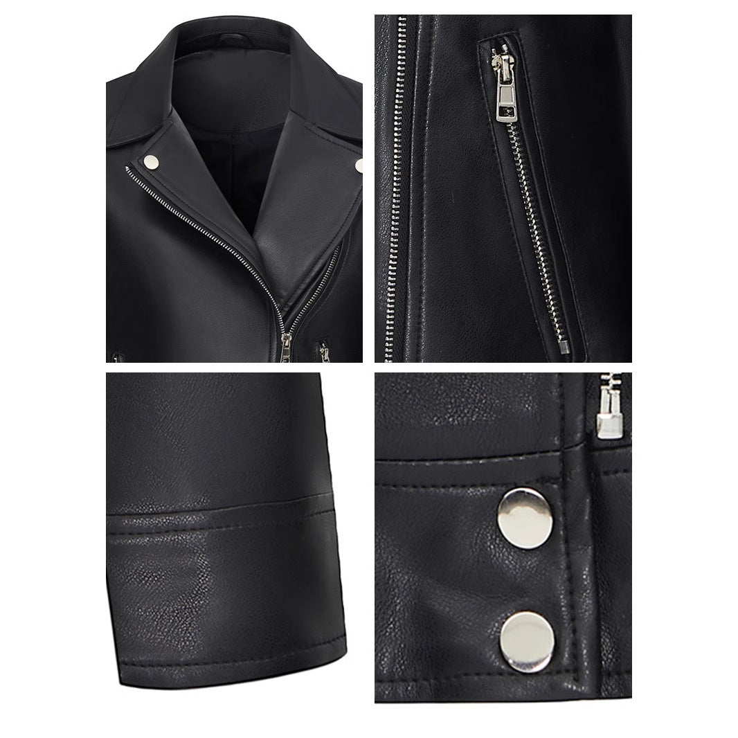 Leather jacket short lapel leather jacket