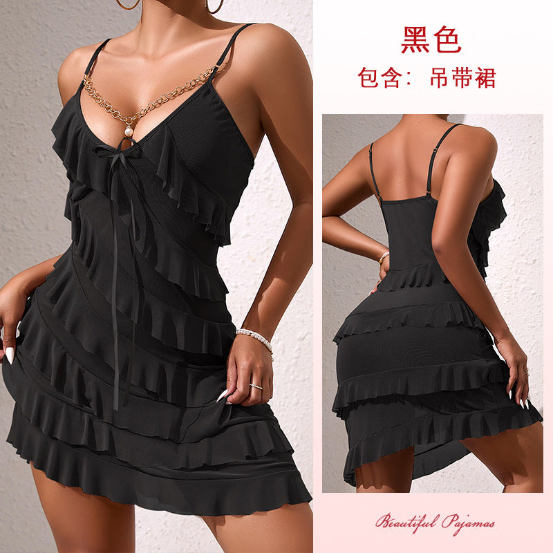 Wave solid color sexy slim nightdress