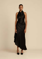 Satin split halter dress