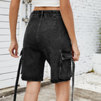 Street hipster washed denim five-point shorts