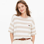 Crew neck striped short-sleeved knitted sweater