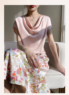 Silk satin 2026 spring and summer women's skirt temperament printing French umbrella skirt loose high waist over the knee A-shaped skirt