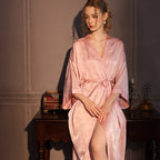 Seven-quarter-sleeved jacquard ice silk nightgown