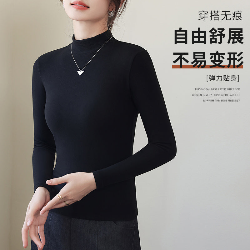 German velvet semi-turtleneck long-sleeved bottoming shirt