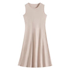 Crew neck silk suspender dress, acetate satin mid-length dress with silk inside