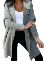 Medium and long hooded knitted cardigan