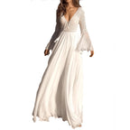 Lace Splicing Deep V-Neck Flared Sleeve Dress