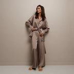 Simulation silk loose long-sleeved nightgown trousers pajama set