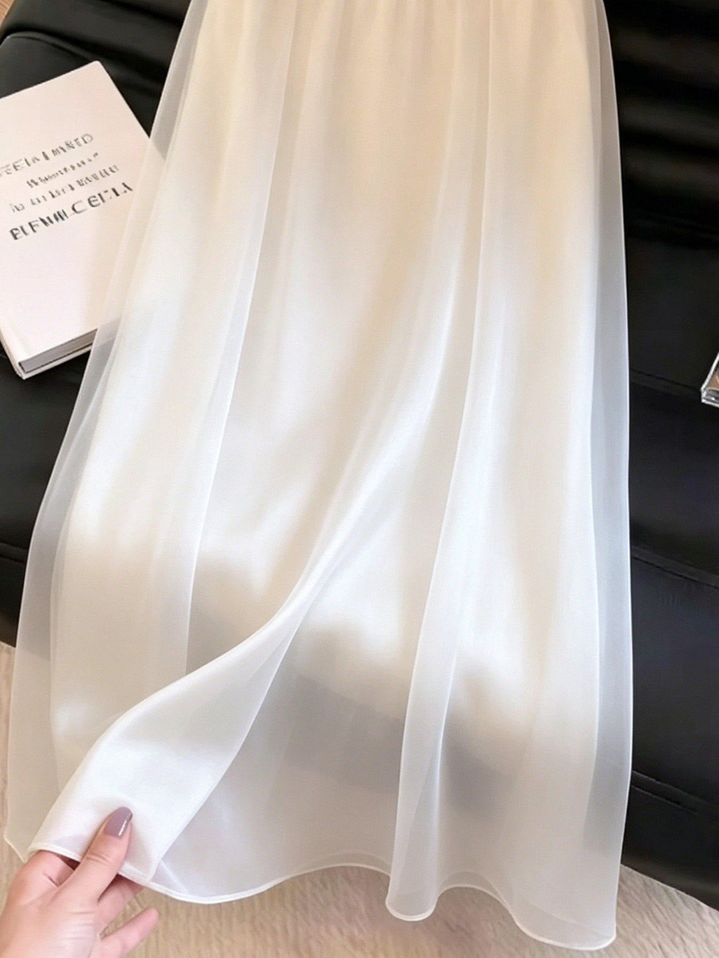 White minimalist romantic silk satin skirt