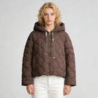 Hooded rhombus woven white duck down jacket