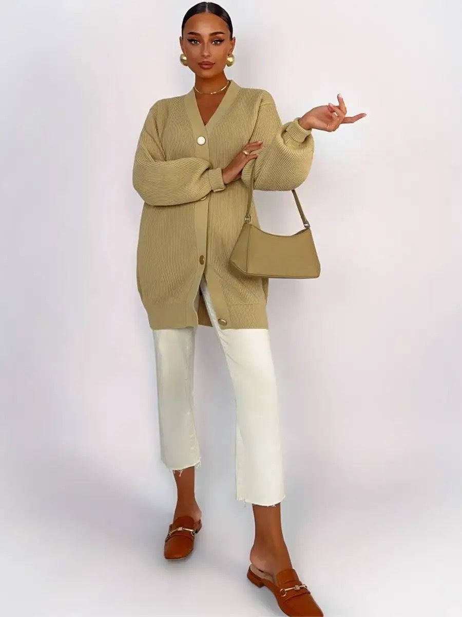 Solid color cardigan knitted breasted cardigan