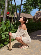Solid color knitted floating flower knitted hollow dress