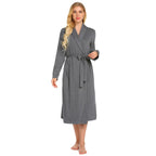 Long-sleeved polished milk silk pocket nightgown