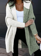 Medium and long hooded knitted cardigan