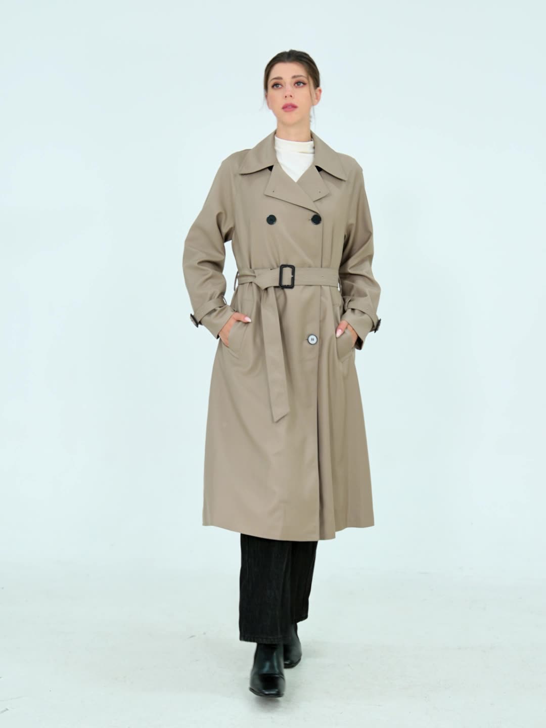 Women's Elegant Trench Coat for Fall Winter ¡§C Knee-Length Polyester Coat, Perfect for Commuting