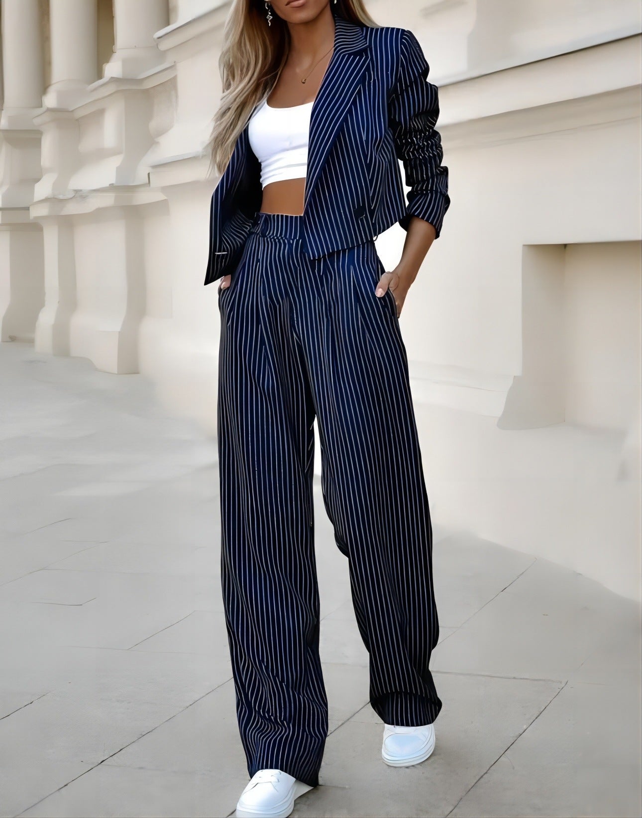 Striped short lapel suit