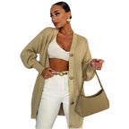 Solid color cardigan knitted breasted cardigan