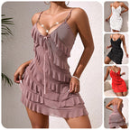 Wave solid color sexy slim nightdress