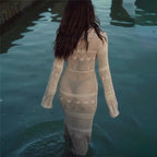 Shirt knitted hollow see-through dress