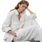 Linen Silhouette V-Neck Shirt Long Sleeve Shirt