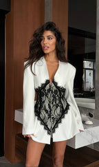 Lace waist long sleeve blazer
