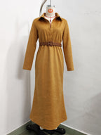 Suede waist long dress shirt skirt with belt